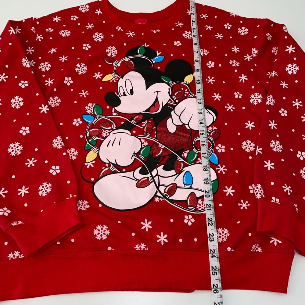Disney Mickey Mouse Christmas Xmas Lights Pullover Crewneck Sweater Red Large - Picture 14 of 15
